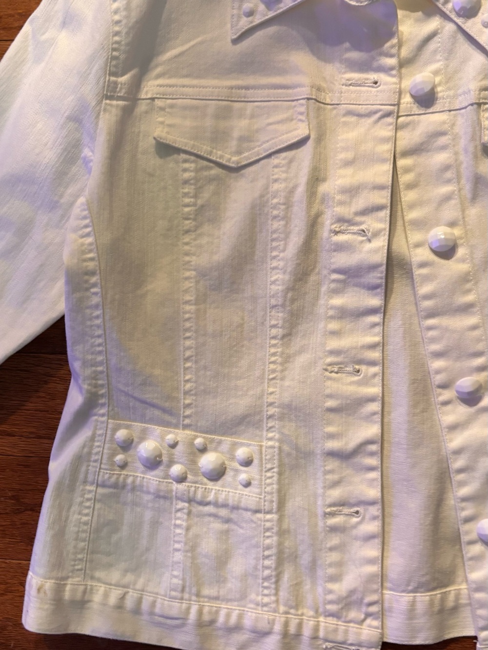 Ruby Rd. White Denim Jacket with Dome Studs Matching Pants Size 6P NWOT - Picture 3 of 15